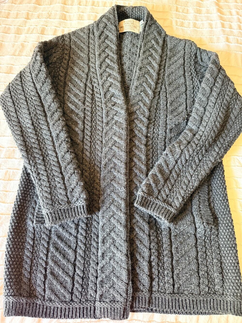 Aran Sweater Market Merino Wool Irish Cardigan L